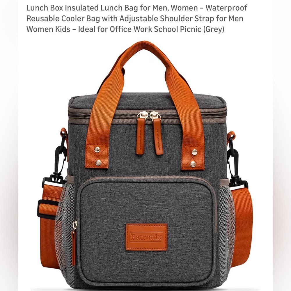 Gray and Orange Lunch Bag